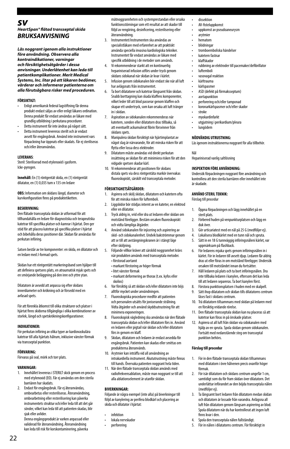 Bruksanvisning | Merit Medical HeartSpan Fixed Curve Braided Transseptal Sheath User Manual | Page 22 / 24