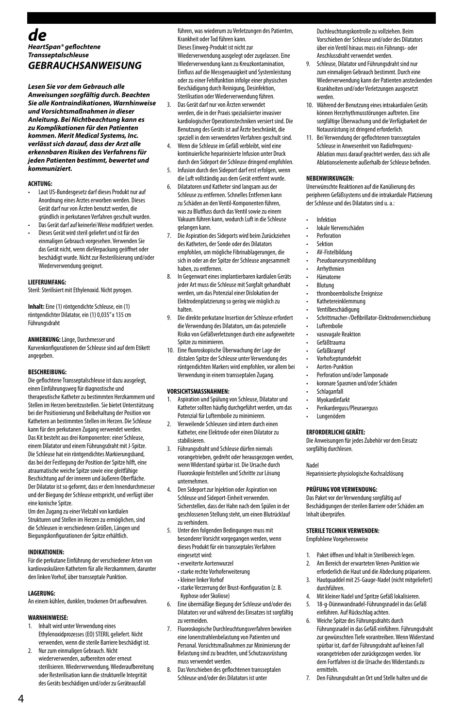 Gebrauchsanweisung | Merit Medical HeartSpan Fixed Curve Braided Transseptal Sheath User Manual | Page 4 / 24