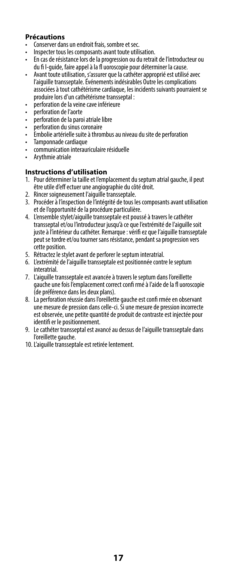 Fr - instructions d’utilisation | Merit Medical HeartSpan Transseptal Needle User Manual | Page 17 / 48