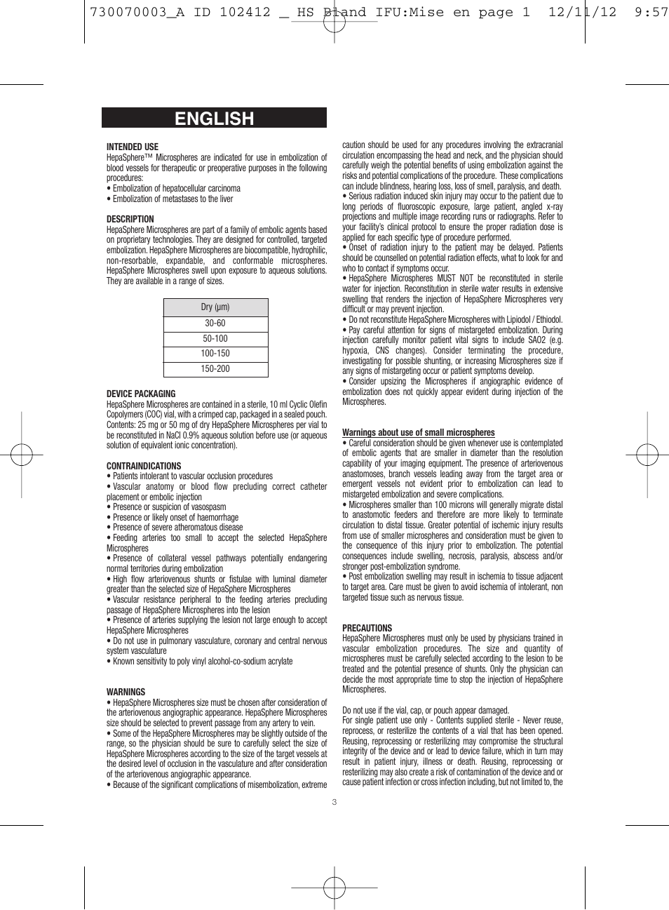 English | Merit Medical HepaSphere Microspheres(Bland/Without Drug) IFU-Int'l User Manual | Page 3 / 12