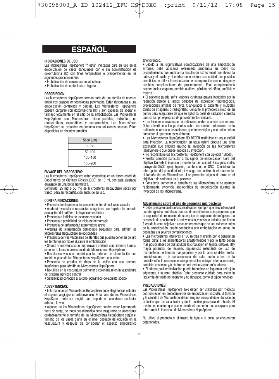 Español | Merit Medical HepaSphere Microspheres(With Doxorubicin) IFU-Int'l User Manual | Page 15 / 96