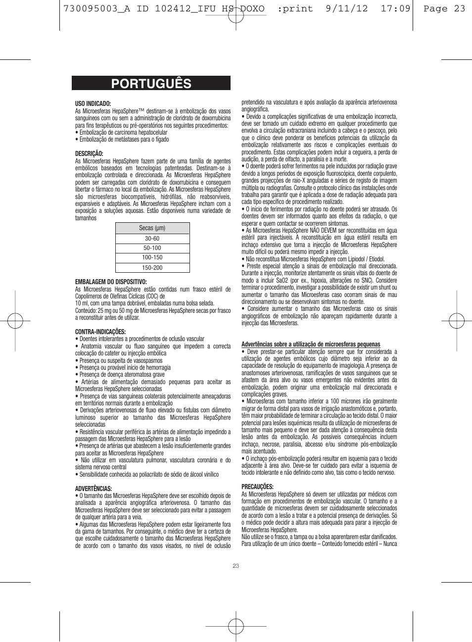 Português | Merit Medical HepaSphere Microspheres(With Doxorubicin) IFU-Int'l User Manual | Page 23 / 96