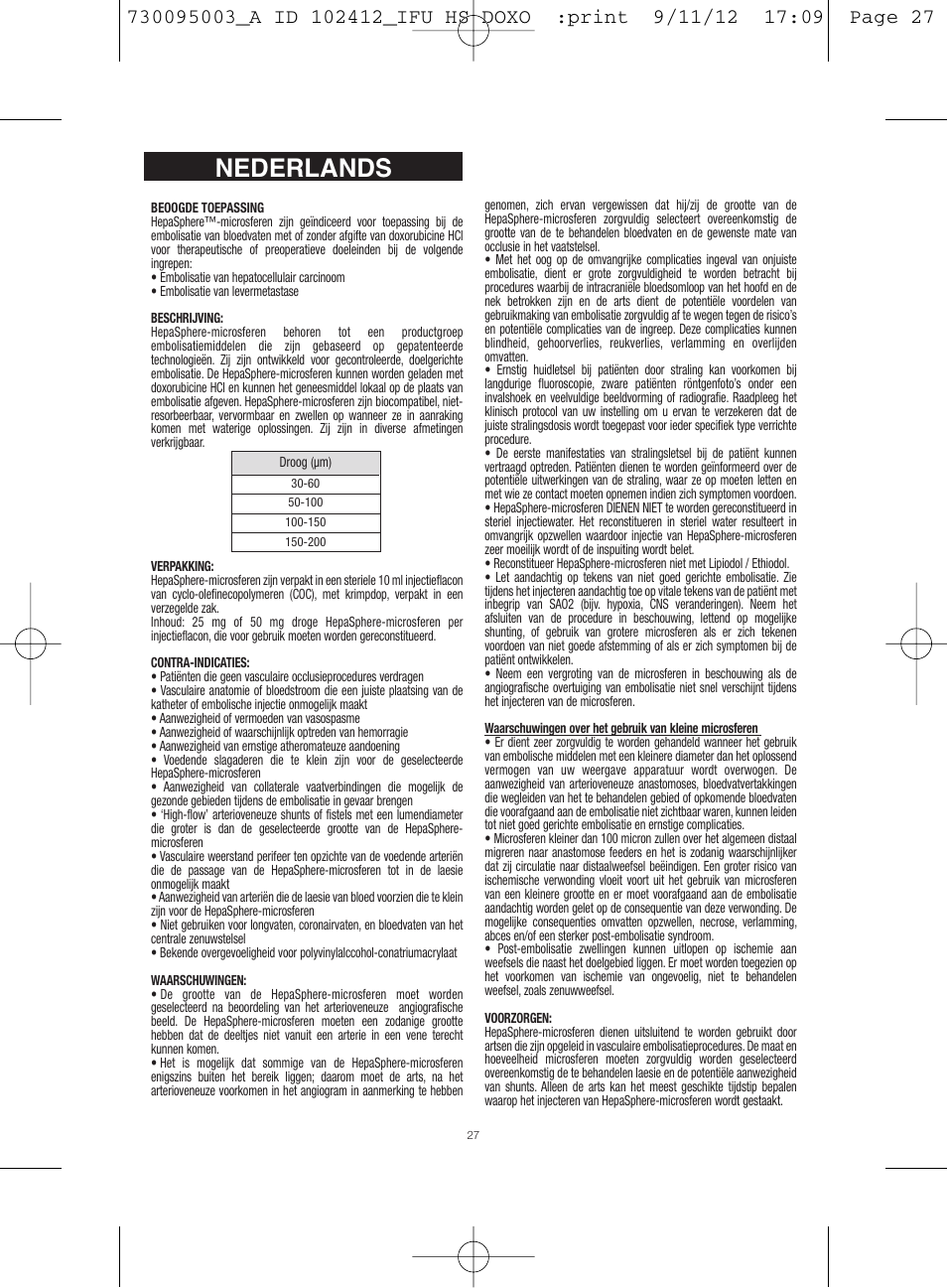 Nederlands | Merit Medical HepaSphere Microspheres(With Doxorubicin) IFU-Int'l User Manual | Page 27 / 96