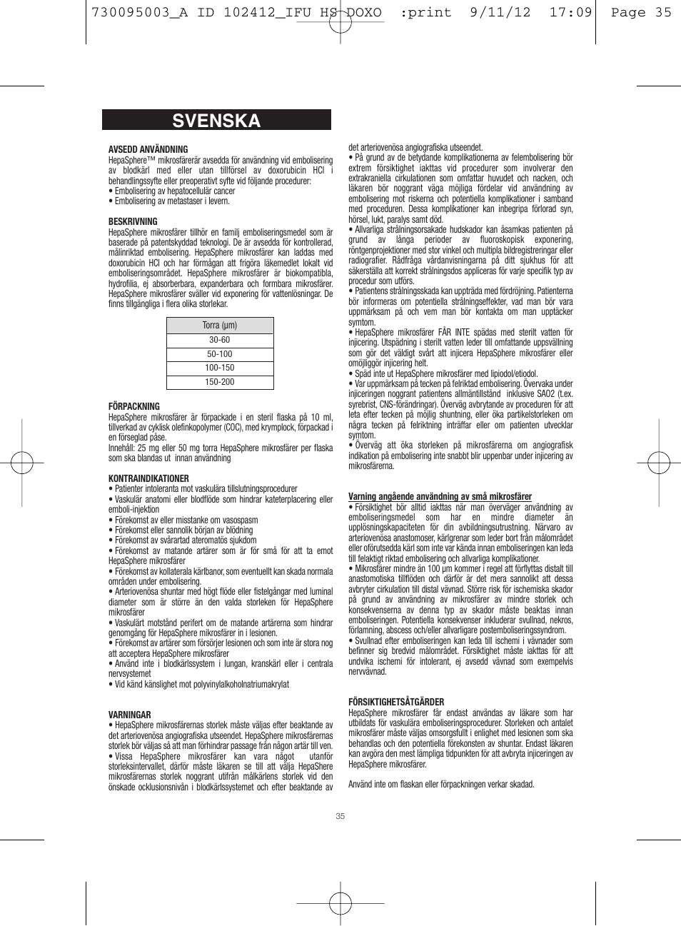 Svenska | Merit Medical HepaSphere Microspheres(With Doxorubicin) IFU-Int'l User Manual | Page 35 / 96