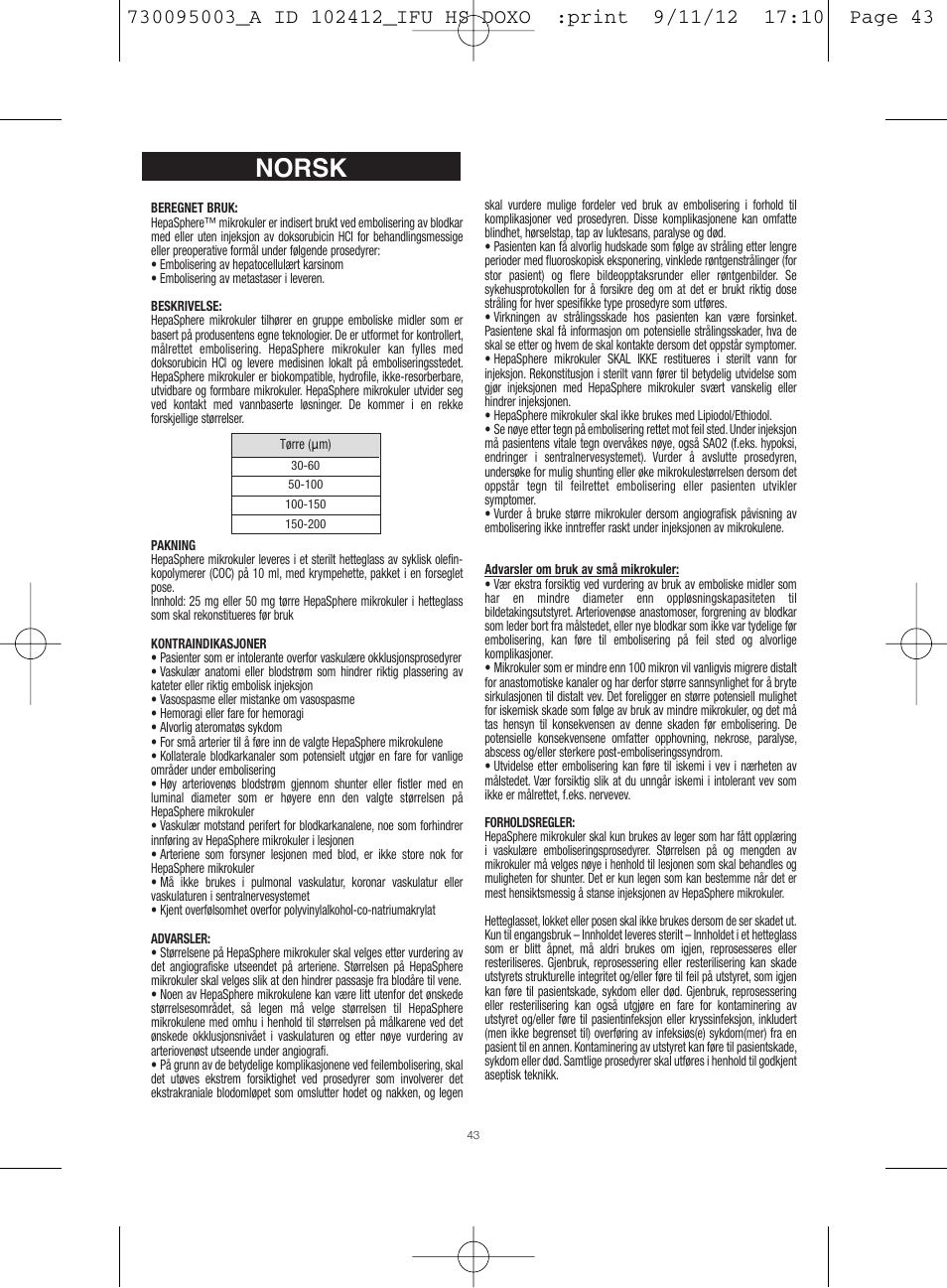 Norsk | Merit Medical HepaSphere Microspheres(With Doxorubicin) IFU-Int'l User Manual | Page 43 / 96