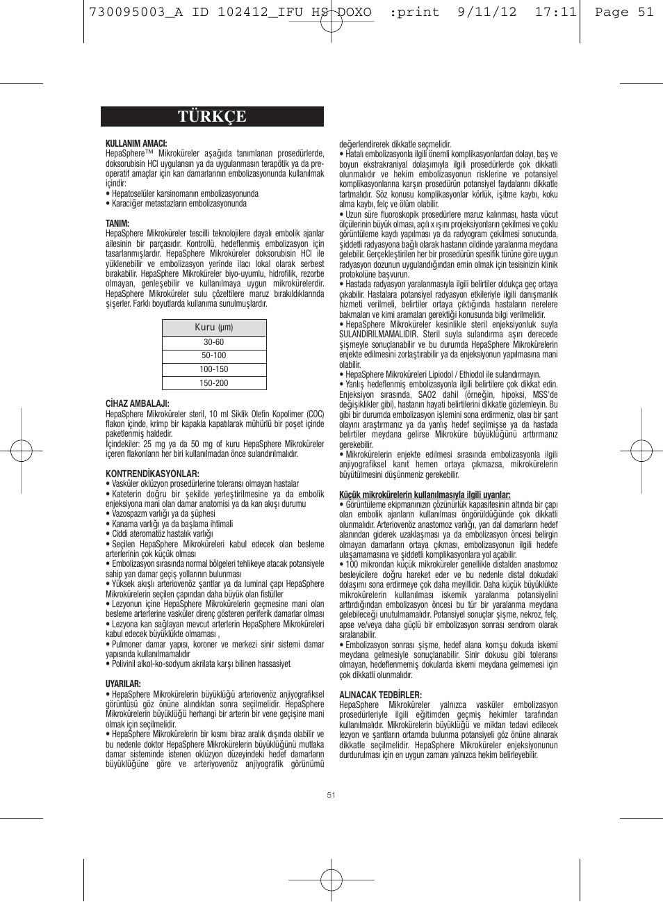 Türkçe | Merit Medical HepaSphere Microspheres(With Doxorubicin) IFU-Int'l User Manual | Page 51 / 96