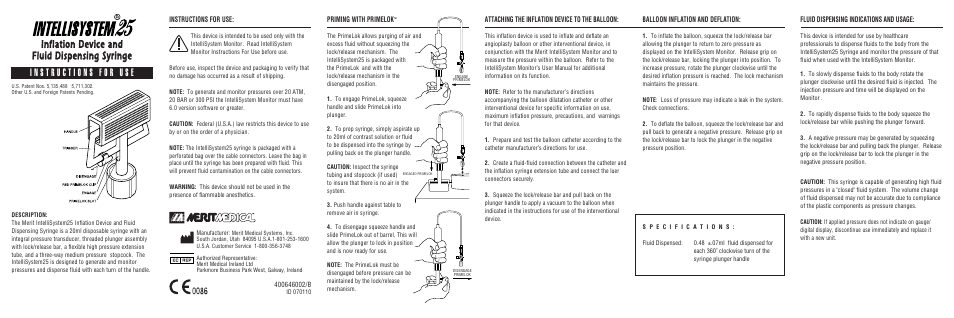 Merit Medical IntelliSystem 25 Inflation Device User Manual | 10 pages