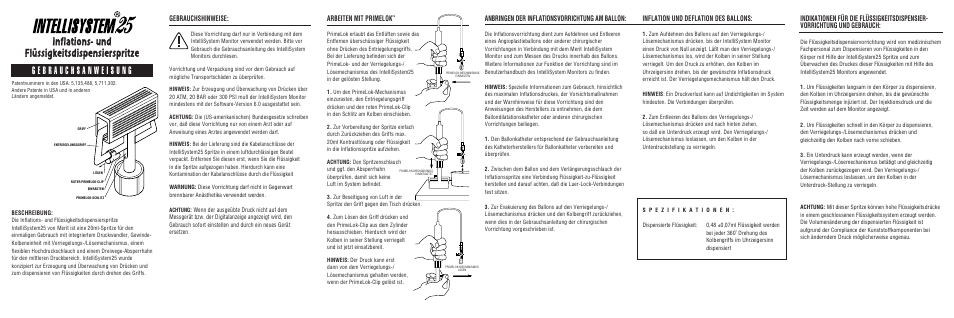 Inflations- und flüssigkeitsdispensierspritze, Gebrauchshinweise, Arbeiten mit primelok | Anbringen der inflationsvorrichtung am ballon, Inflation und deflation des ballons | Merit Medical IntelliSystem 25 Inflation Device User Manual | Page 4 / 10