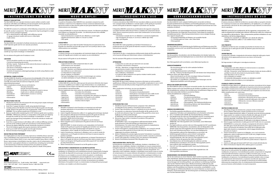 Merit Medical MAK-NV Mini Access Kit Non Vascular User Manual | 2 pages