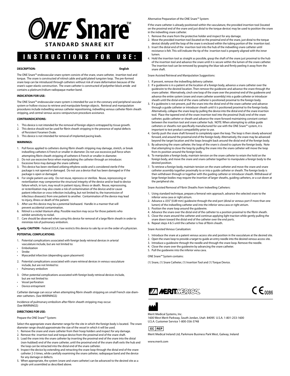 Merit Medical ONE Snare Endovascular Snare System User Manual | Page 3 / 16