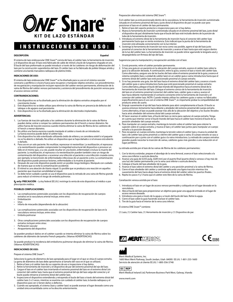 Merit Medical ONE Snare Endovascular Snare System User Manual | Page 7 / 16