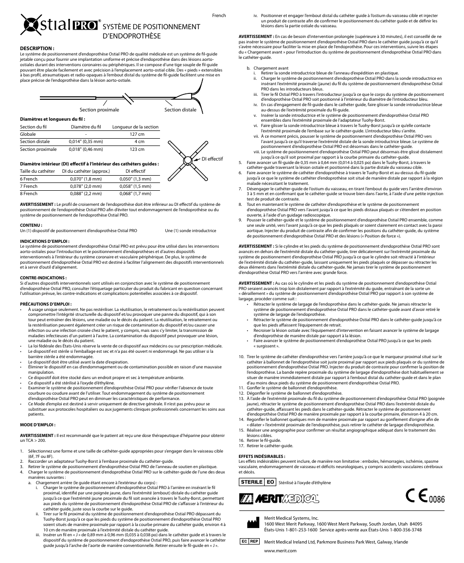 Système de positionnement d’endoprothèse | Merit Medical Ostial PRO Stent Positioning System User Manual | Page 3 / 12