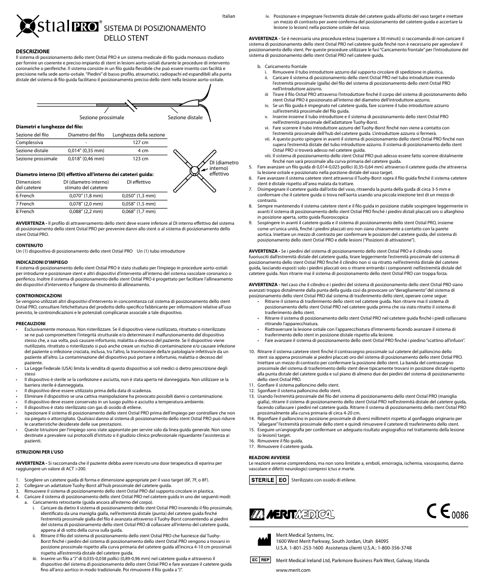 Sistema di posizionamento dello stent | Merit Medical Ostial PRO Stent Positioning System User Manual | Page 4 / 12