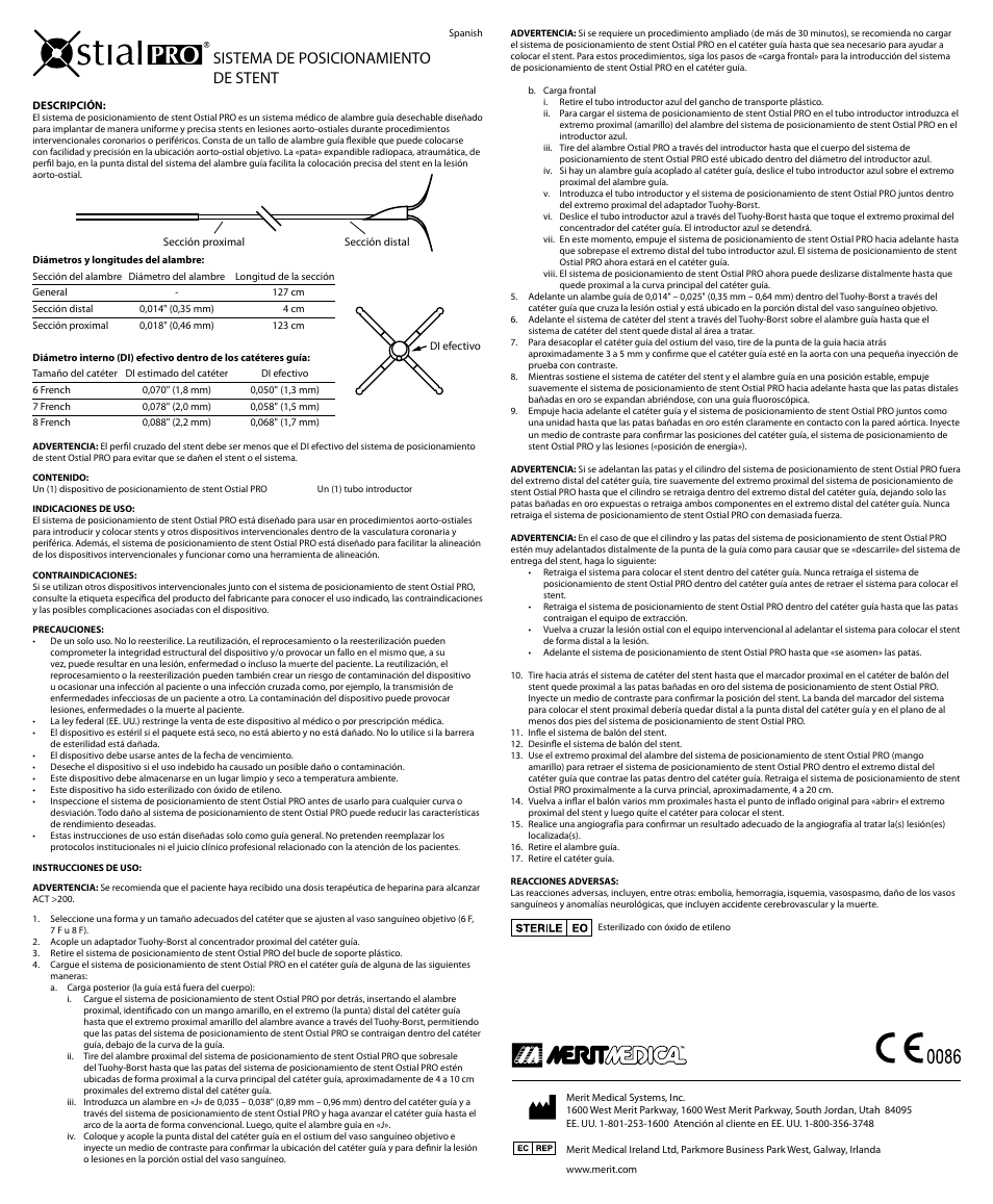 Sistema de posicionamiento de stent | Merit Medical Ostial PRO Stent Positioning System User Manual | Page 6 / 12