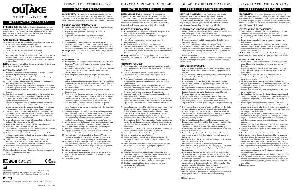 Merit Medical OuTake Catheter Extractor User Manual | 2 pages