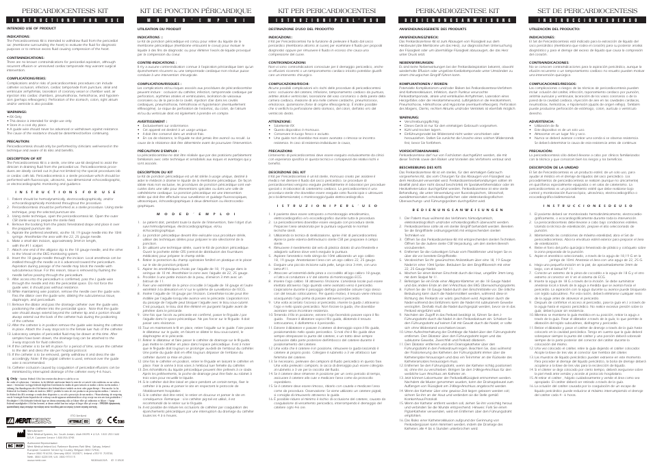 Merit Medical Pericardiocentesis Kit User Manual | 2 pages