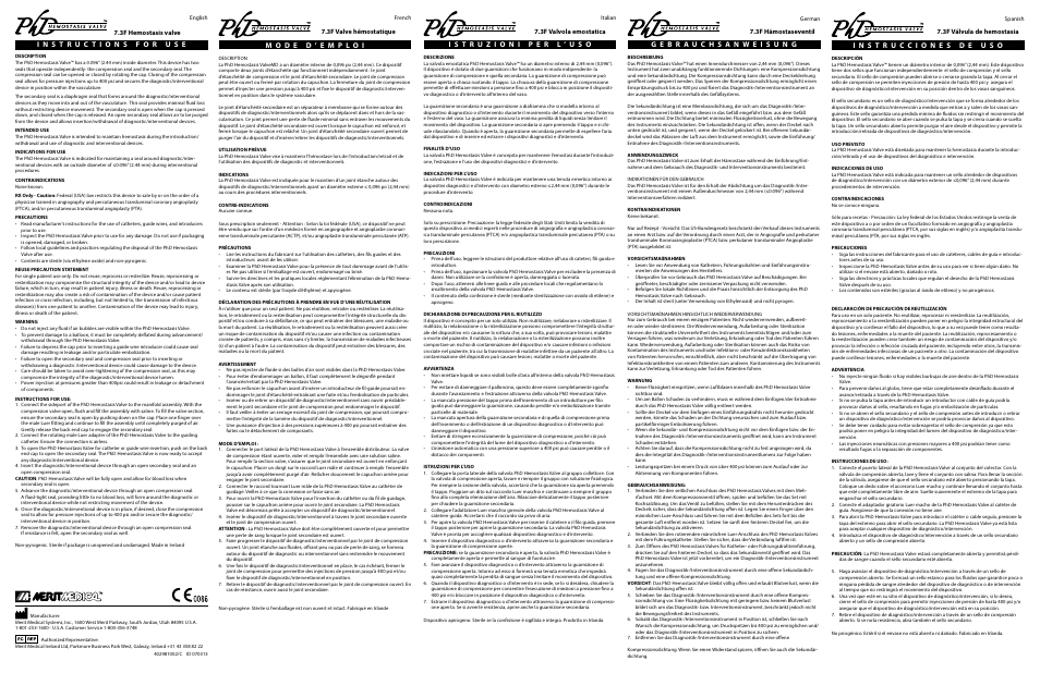 Merit Medical PhD Hemostasis Valve IFU User Manual | 2 pages