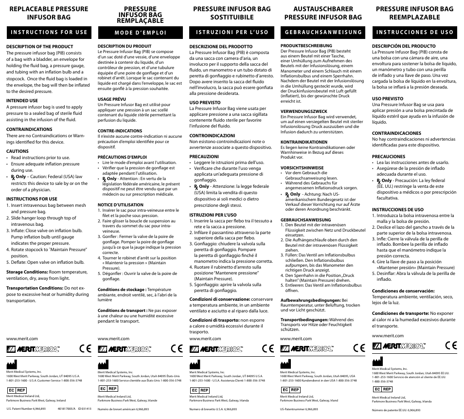 Merit Medical PIB-Pressure Infusor Bag User Manual | 2 pages