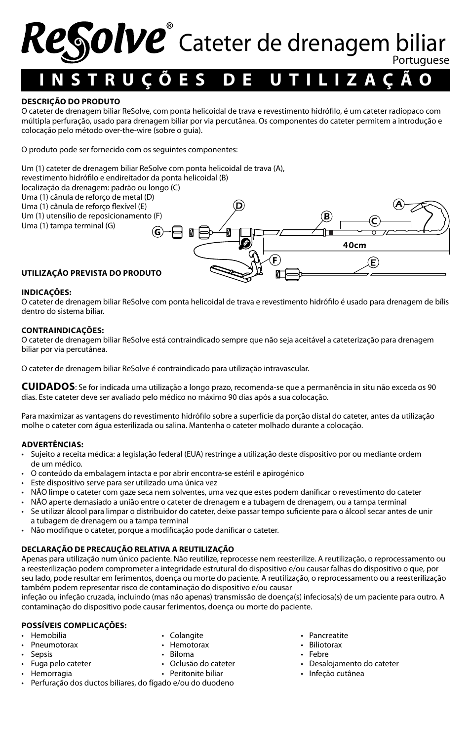 Cateter de drenagem biliar, Portuguese | Merit Medical ReSolve Biliary Locking Drainage Catheter User Manual | Page 12 / 24