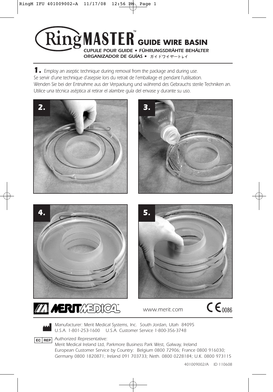 Merit Medical Ringmaster Guide Wire Basin User Manual | 1 page