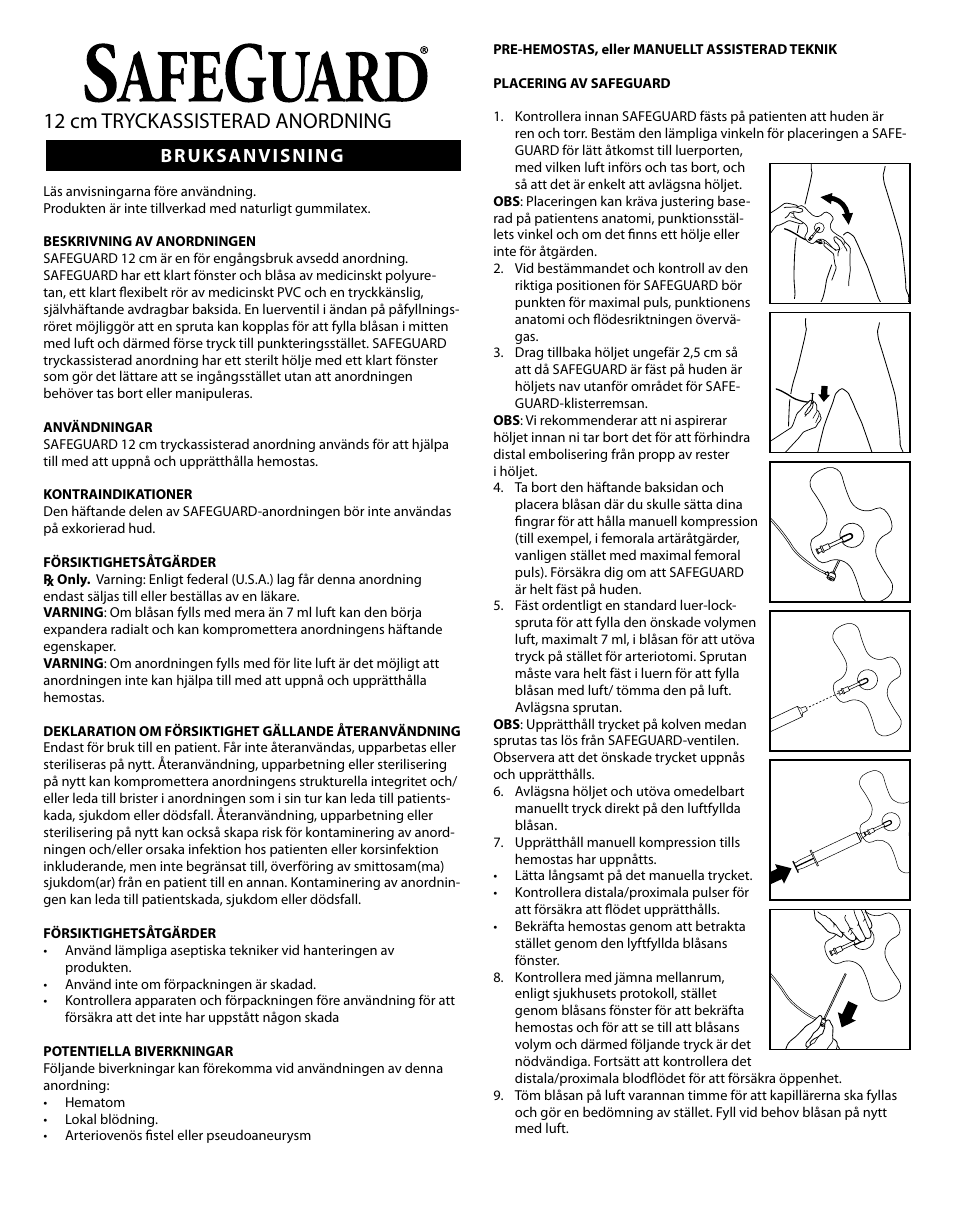 12 cm tryckassisterad anordning, Bruksanvisning | Merit Medical Safeguard 12cm Multilingual IFU User Manual | Page 14 / 24