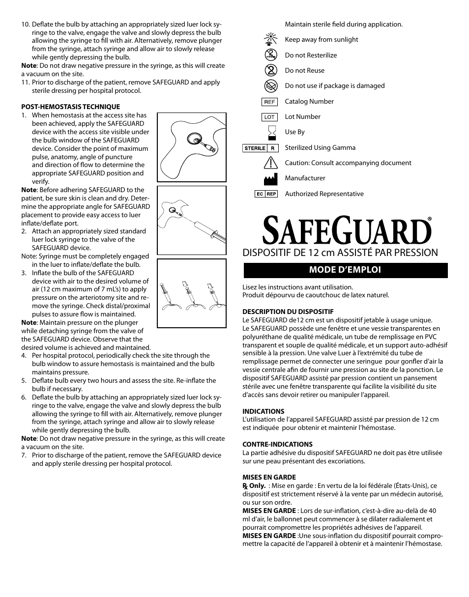 Dispositif de 12 cm assisté par pression, Mode d’emploi | Merit Medical Safeguard 12cm Multilingual IFU User Manual | Page 3 / 24