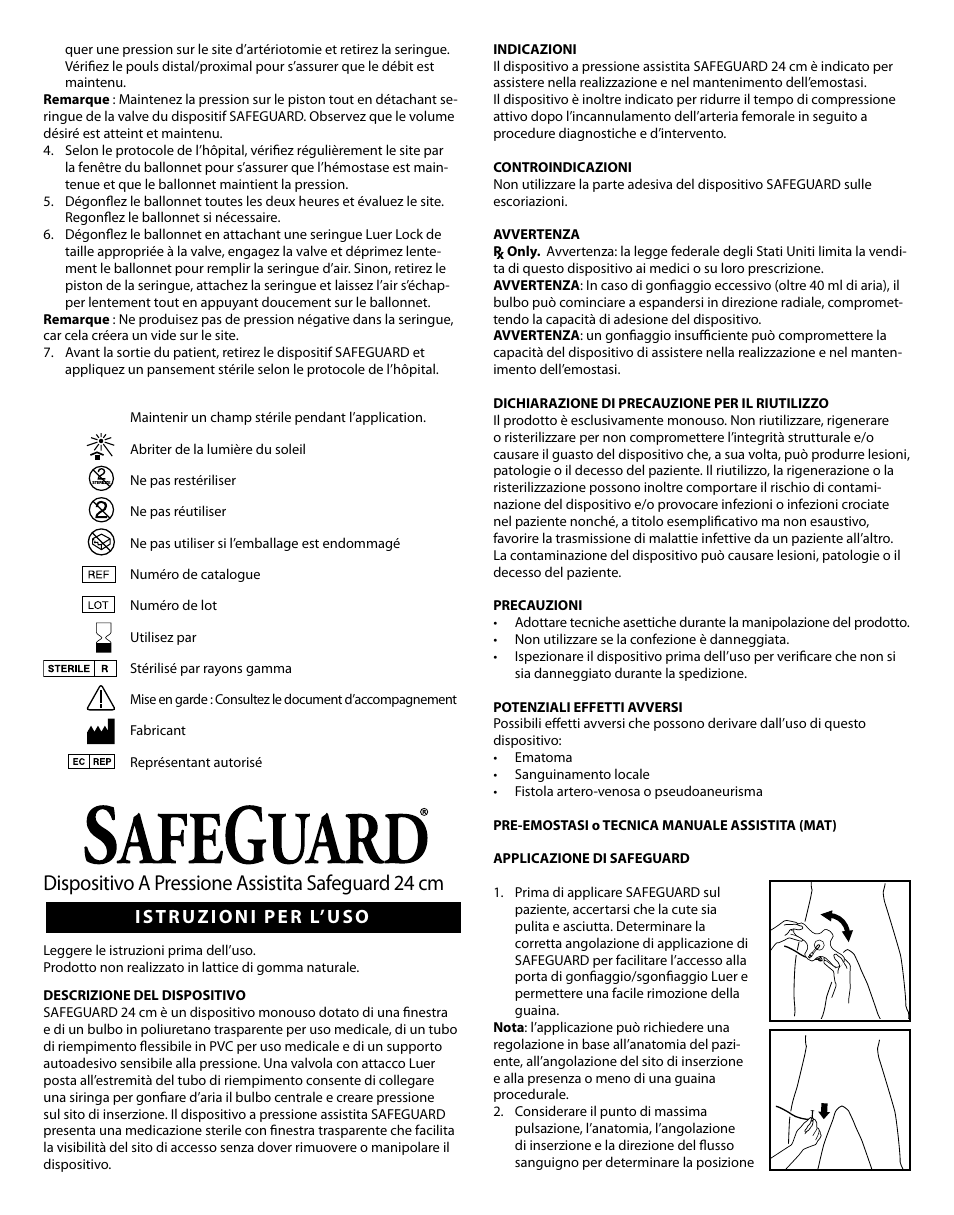 Dispositivo a pressione assistita safeguard 24 cm, Istruzioni per l’uso | Merit Medical Safeguard 24cm International Multilingual IFU User Manual | Page 5 / 24