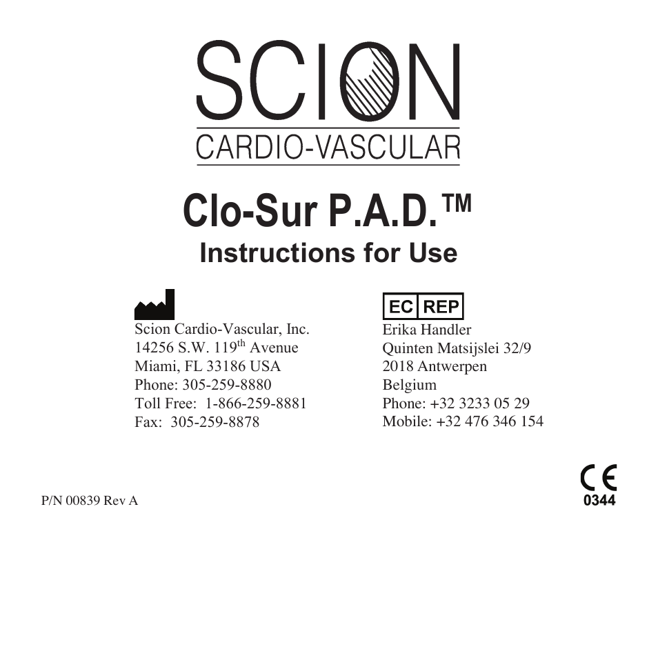 Merit Medical Scion Clo-Sur P.A.D. User Manual | 48 pages