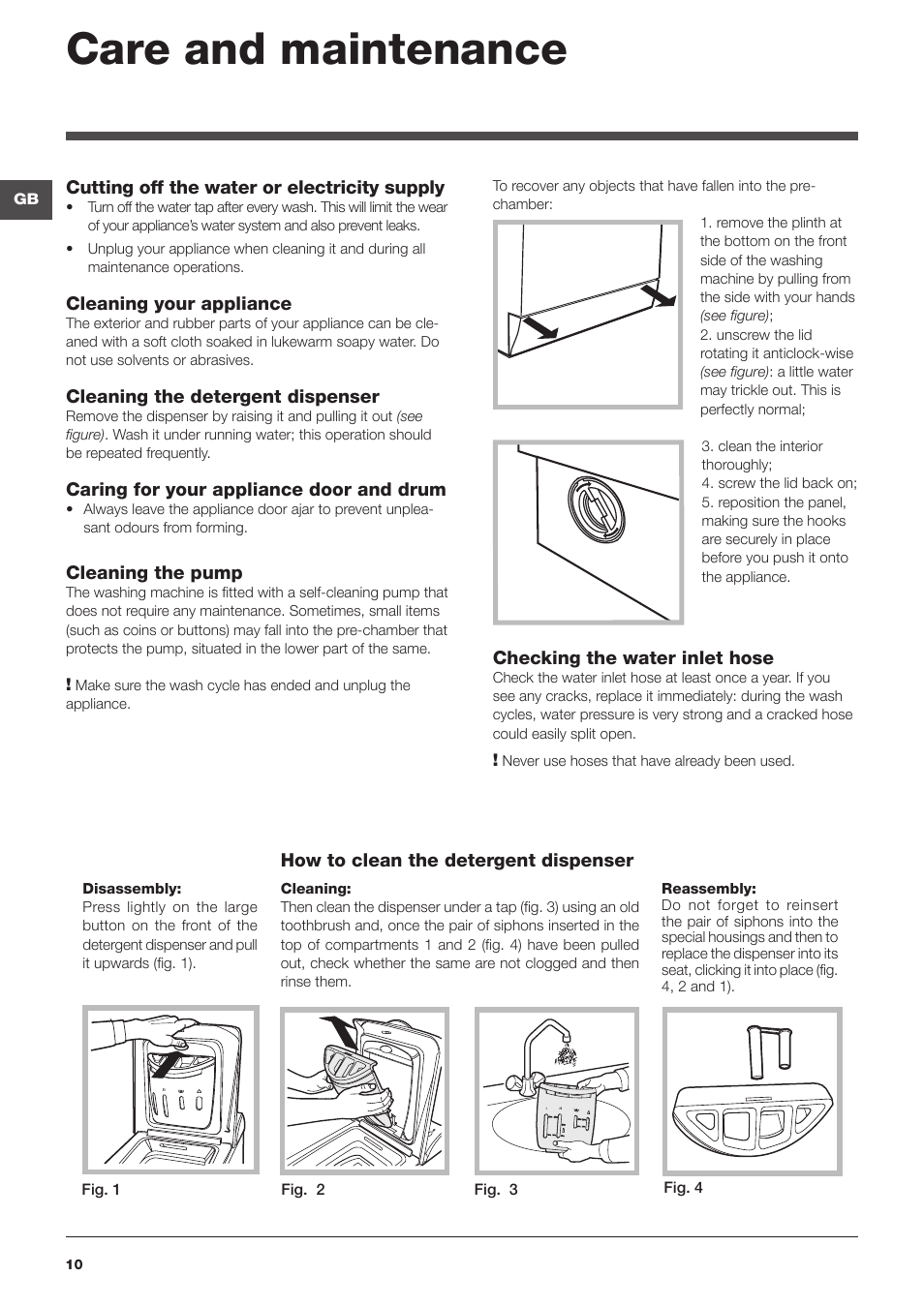 Care and maintenance | Indesit WITL 125 User Manual | Page 10 / 72