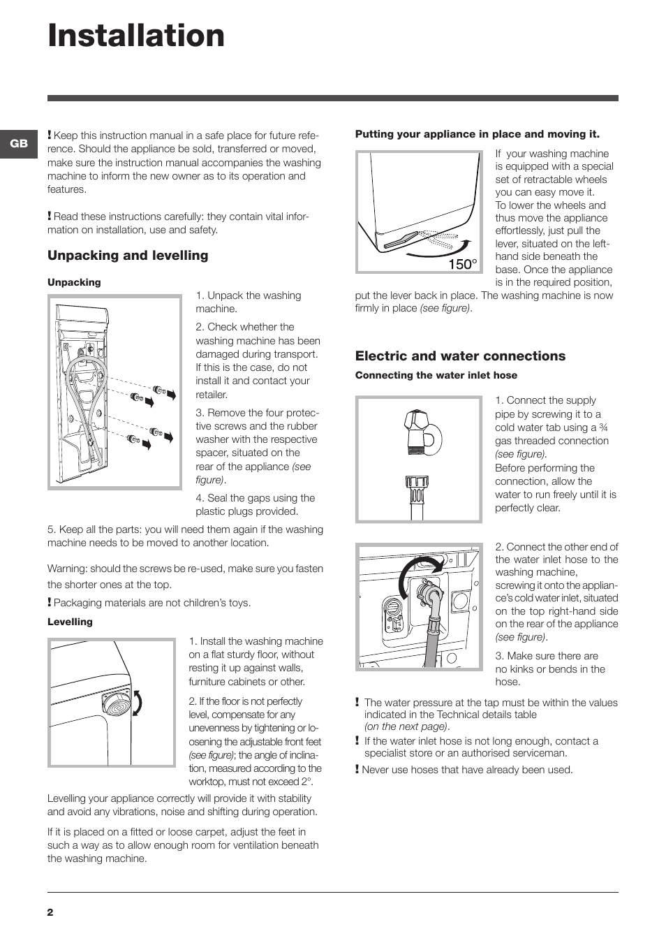 Installation | Indesit WITL 125 User Manual | Page 2 / 72