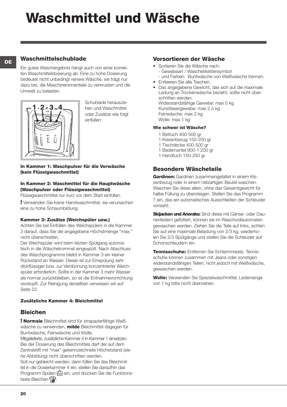 Waschmittel und wäsche | Indesit WITL 125 User Manual | Page 20 / 72