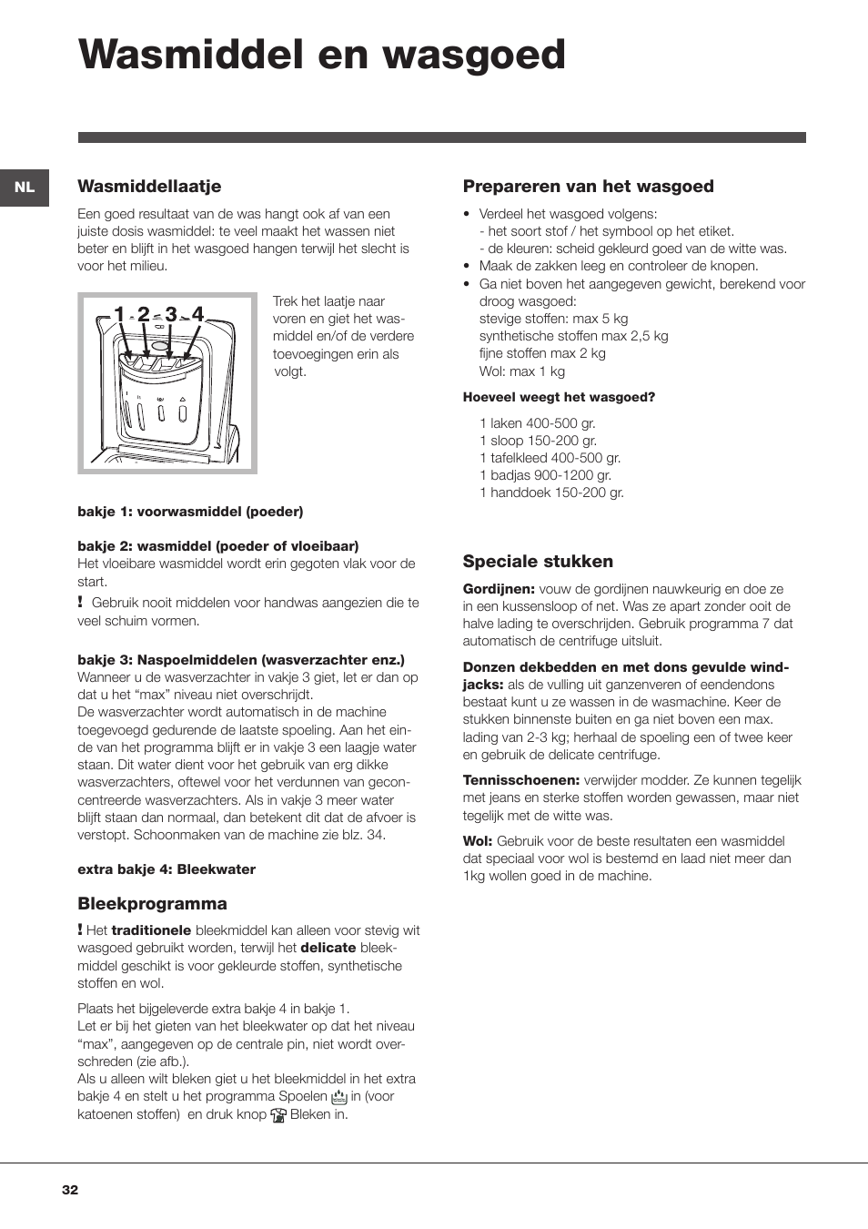 Wasmiddel en wasgoed | Indesit WITL 125 User Manual | Page 32 / 72
