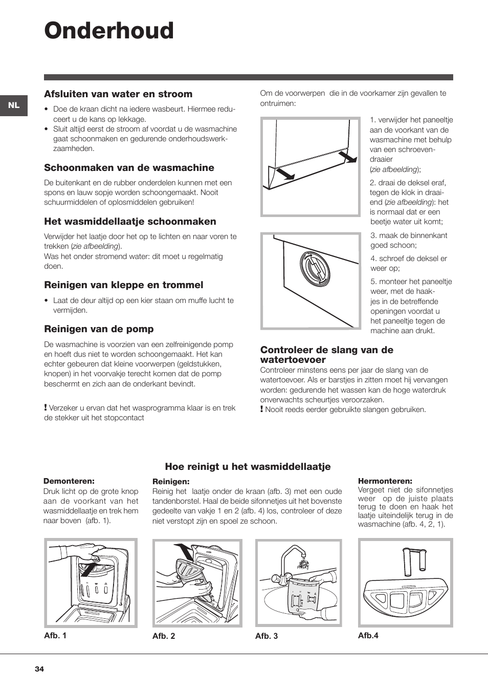 Onderhoud | Indesit WITL 125 User Manual | Page 34 / 72