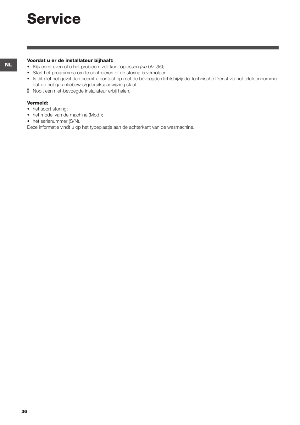 Service | Indesit WITL 125 User Manual | Page 36 / 72