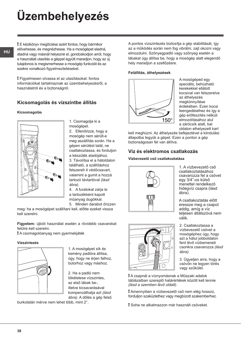 Üzembehelyezés | Indesit WITL 125 User Manual | Page 38 / 72