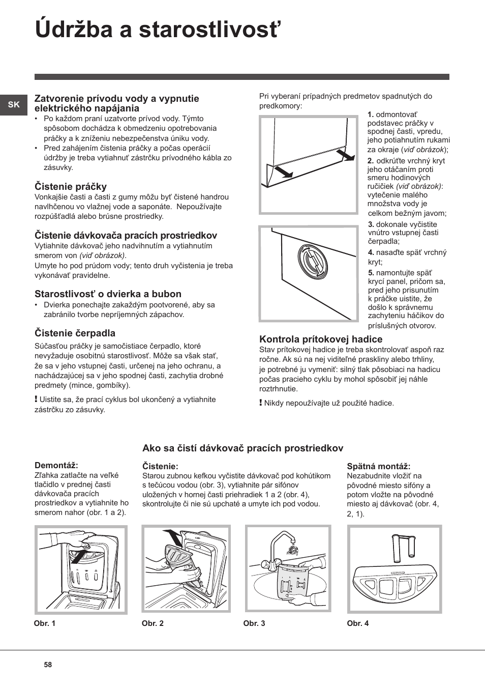 Údržba a starostlivosť | Indesit WITL 125 User Manual | Page 58 / 72