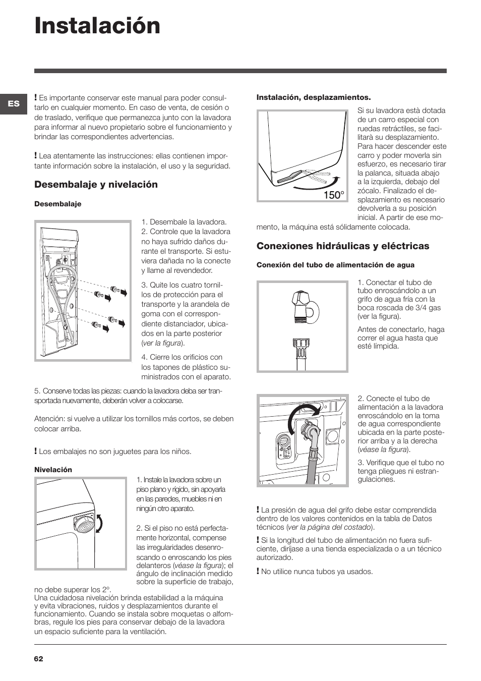 Instalación | Indesit WITL 125 User Manual | Page 62 / 72