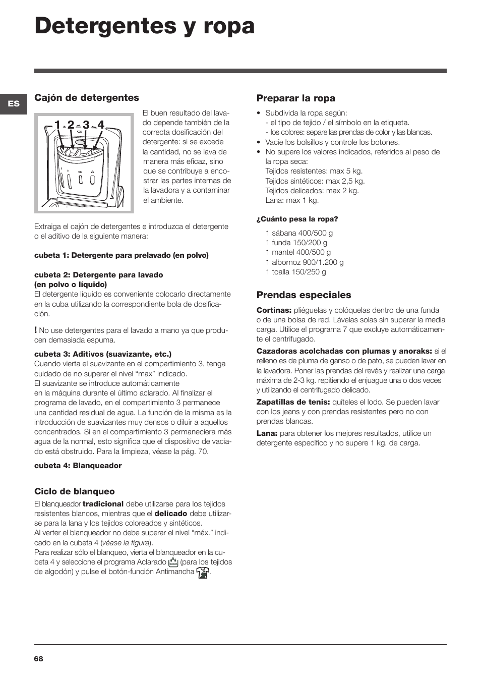 Detergentes y ropa | Indesit WITL 125 User Manual | Page 68 / 72