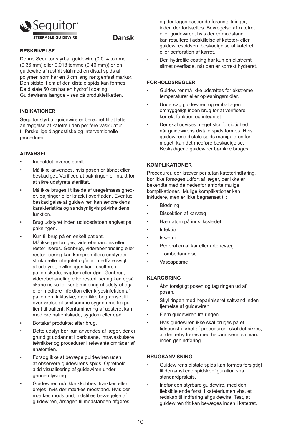 Dansk | Merit Medical Sequitor Steerable Guidewire User Manual | Page 11 / 48