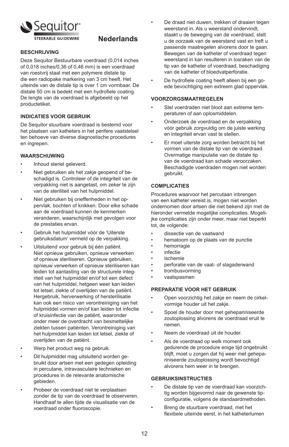 Nederlands | Merit Medical Sequitor Steerable Guidewire User Manual | Page 13 / 48