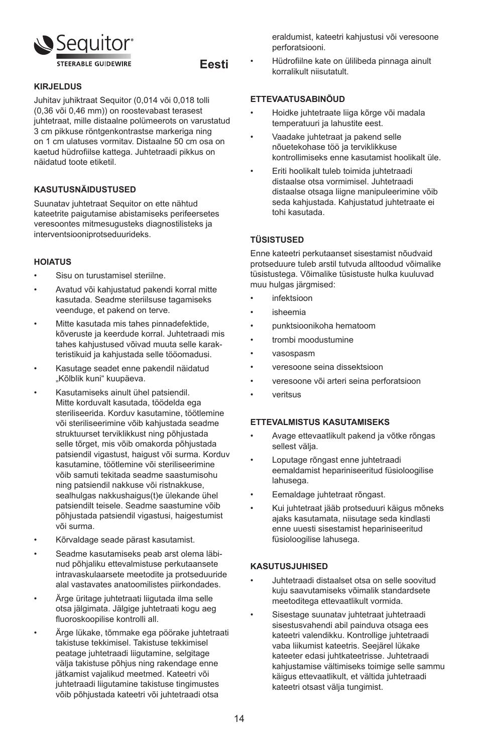 Eesti | Merit Medical Sequitor Steerable Guidewire User Manual | Page 15 / 48