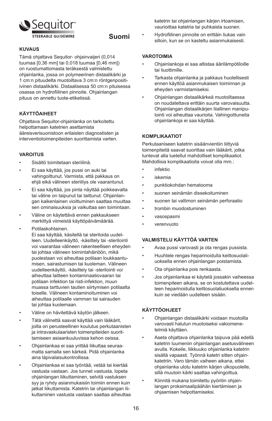 Suomi | Merit Medical Sequitor Steerable Guidewire User Manual | Page 17 / 48