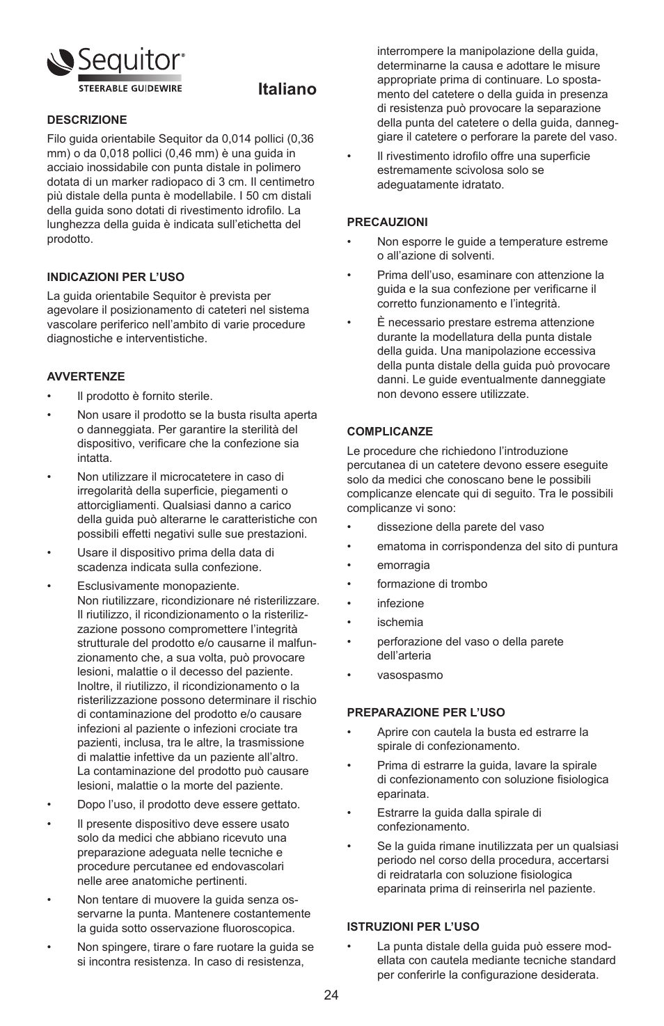 Italiano | Merit Medical Sequitor Steerable Guidewire User Manual | Page 25 / 48