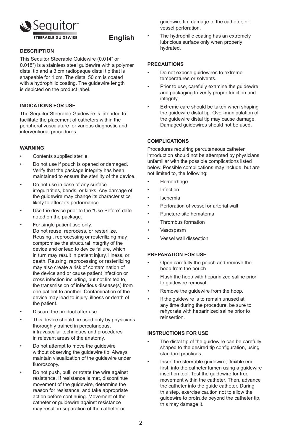 English | Merit Medical Sequitor Steerable Guidewire User Manual | Page 3 / 48