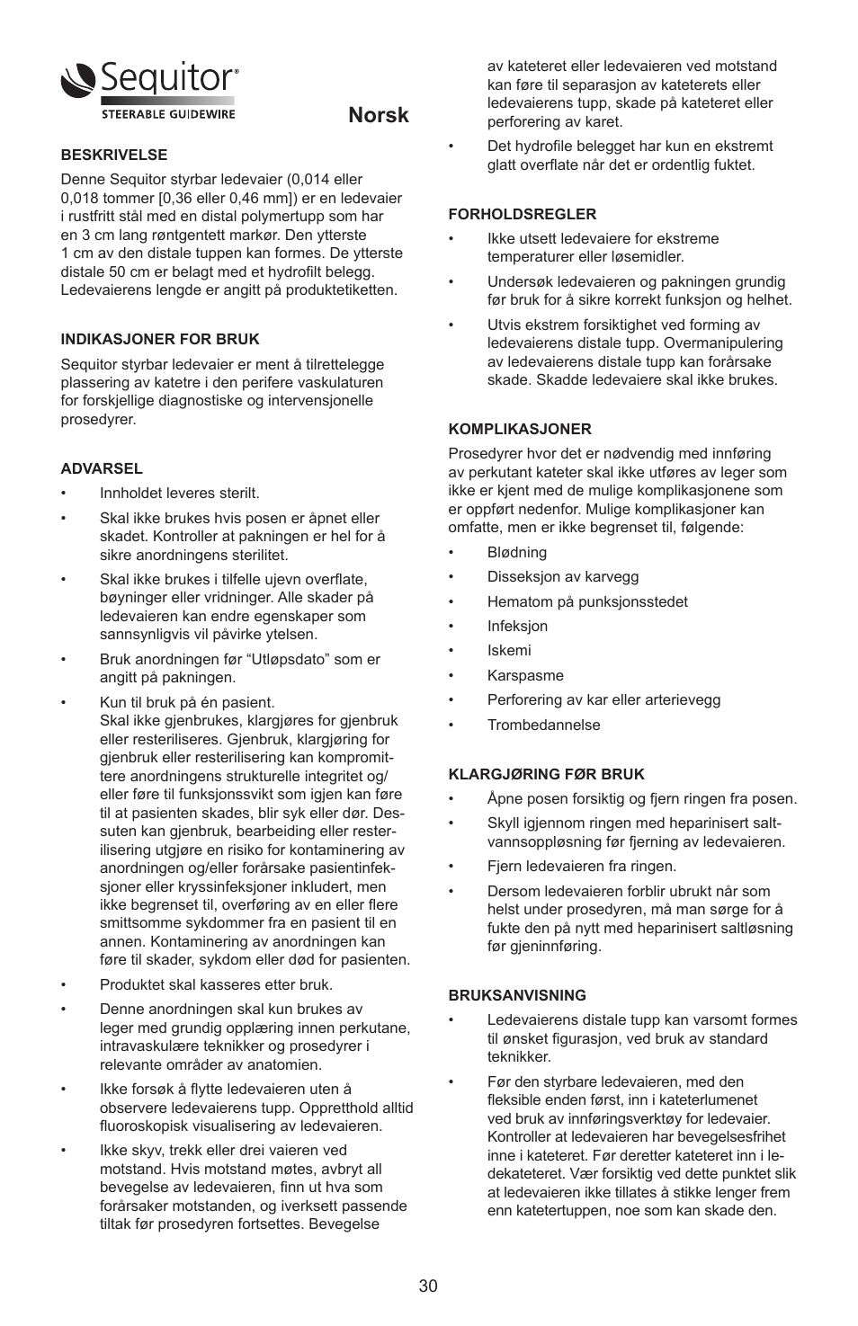 Norsk | Merit Medical Sequitor Steerable Guidewire User Manual | Page 31 / 48