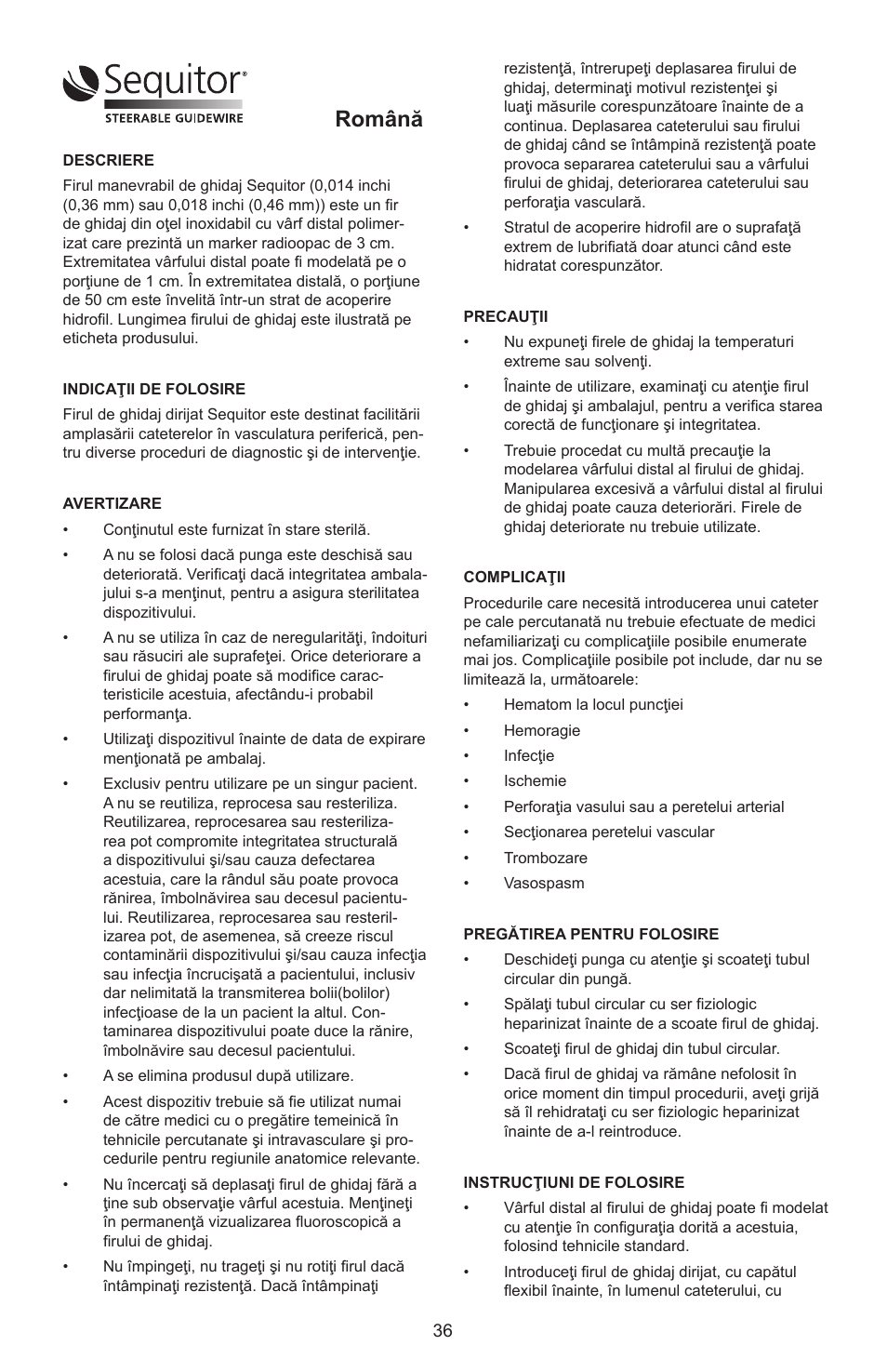 Română | Merit Medical Sequitor Steerable Guidewire User Manual | Page 37 / 48