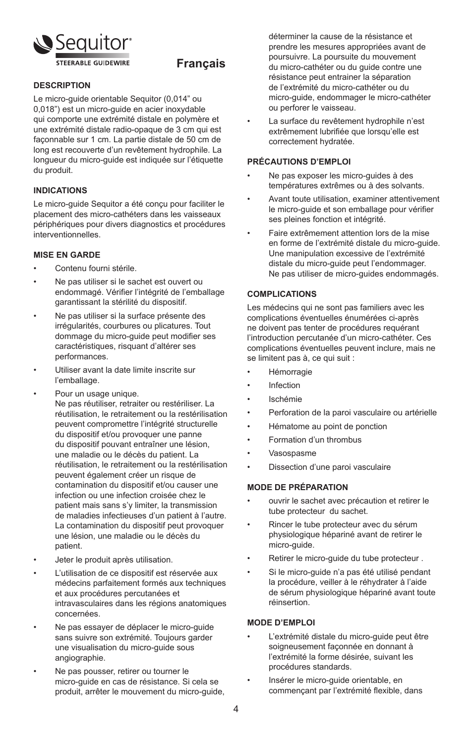 Français | Merit Medical Sequitor Steerable Guidewire User Manual | Page 5 / 48