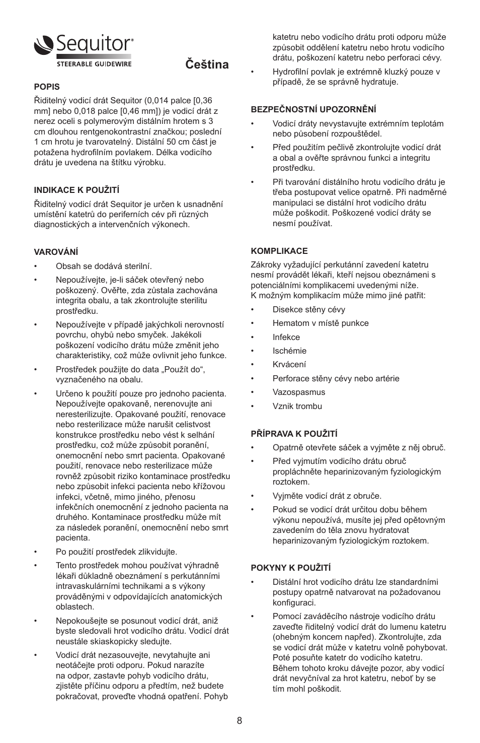 Čeština | Merit Medical Sequitor Steerable Guidewire User Manual | Page 9 / 48
