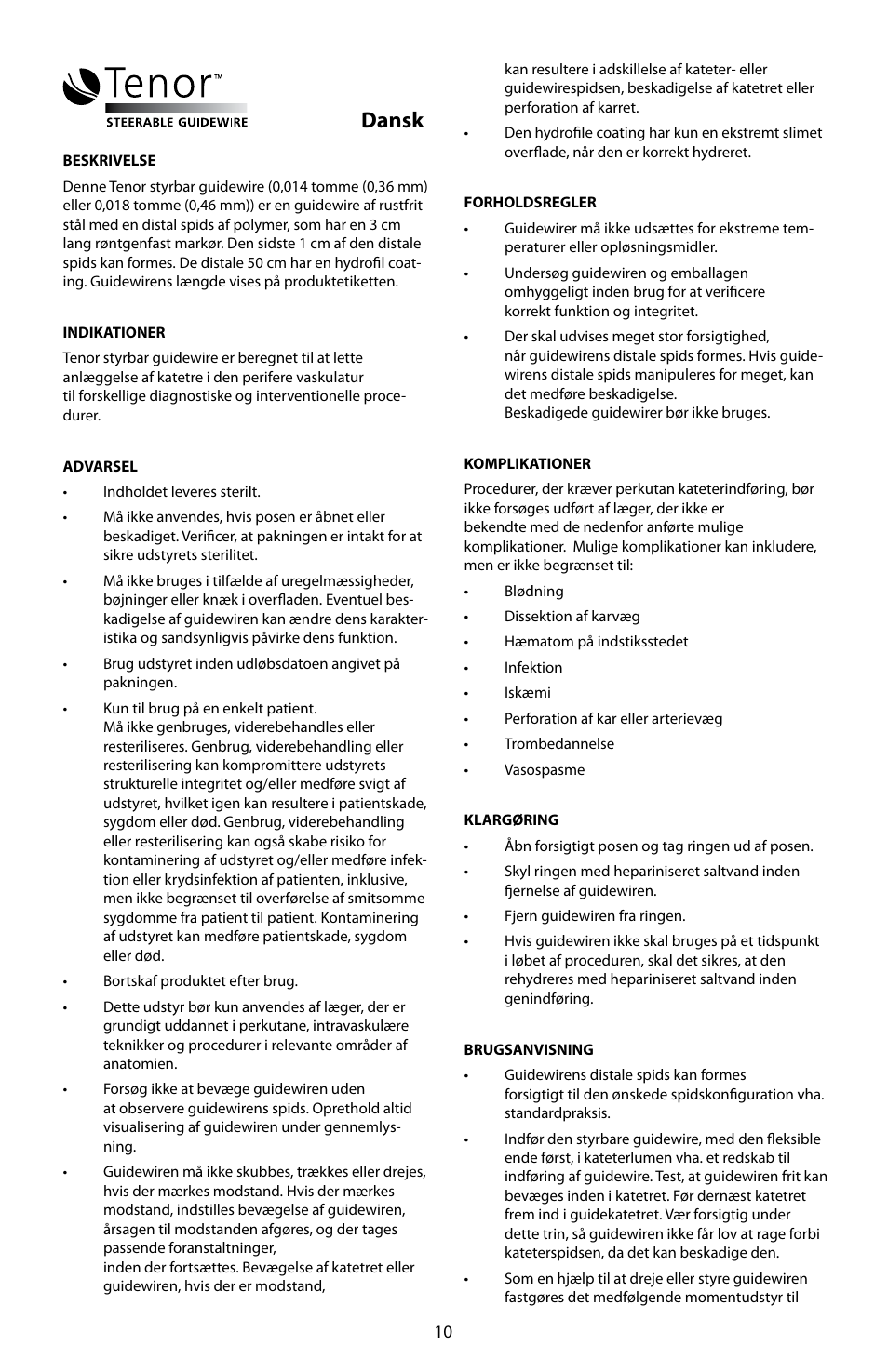 Dansk | Merit Medical Tenor Steerable Guidewire IFU User Manual | Page 12 / 49