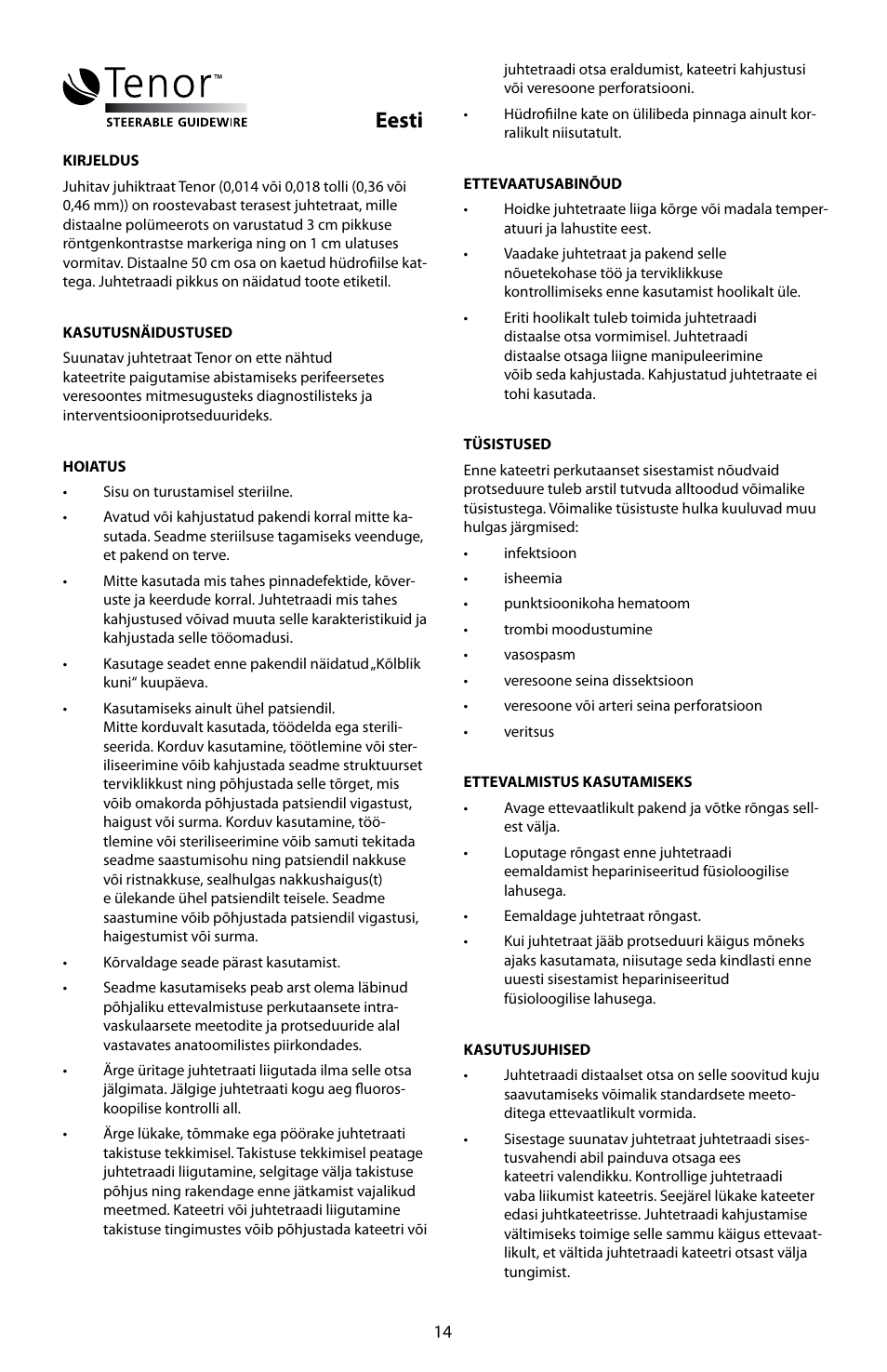 Eesti | Merit Medical Tenor Steerable Guidewire IFU User Manual | Page 16 / 49